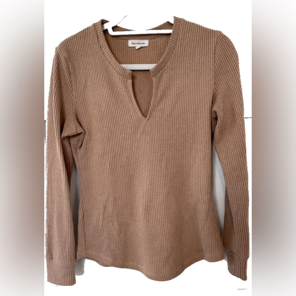 Heartloom Kylie Waffle Henley Top Tan Beige Large